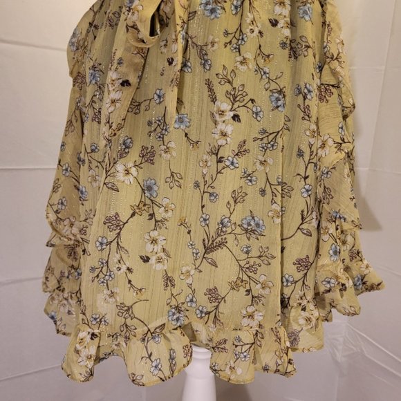 💚💛Favlux Puff Sleeved Ruffle Sage Mini Dress- Medium - Picture 2 of 12